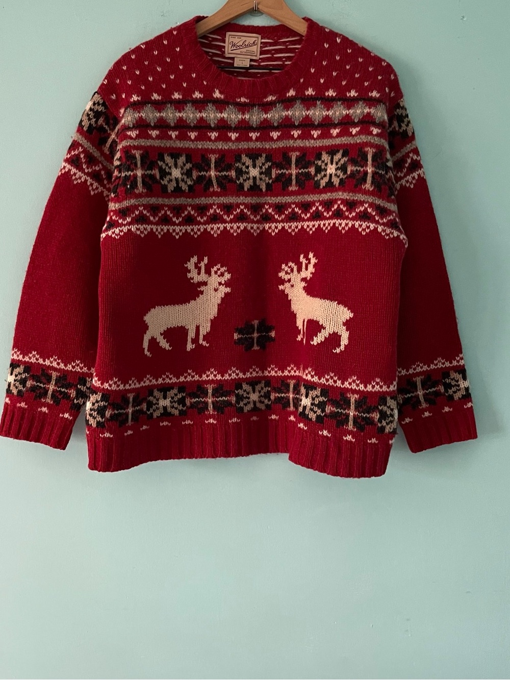 Woolrich Reindeer Patterned Wool Chunky Outdoor Fair Isle Ski Sweater L Nordic